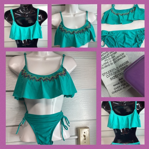 Turquoise Ruffle Bikini Set 4 - Picture 4 of 5